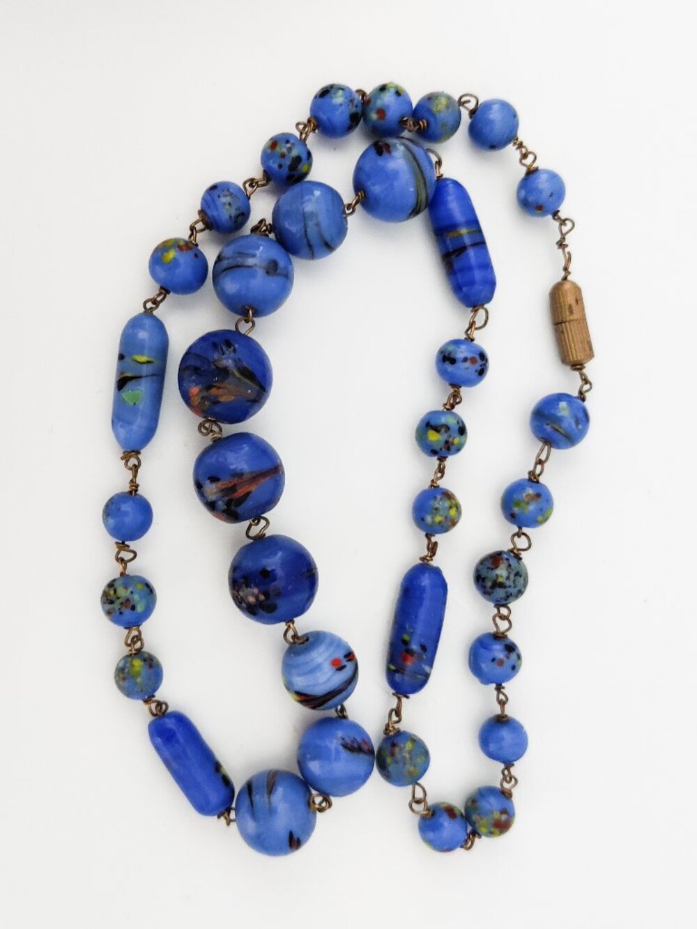 Vintage Cobalt Blue Lampwork Glass Bead Necklace